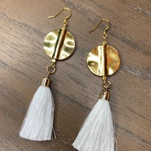 White/gold tassel geometric boho earrings